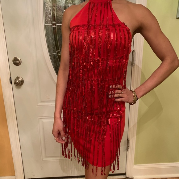 red sequin dress pretty little thing